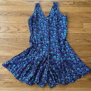 Vintage 90s Women's Romper Cottage Core Boho buttons shorts ditzy floral tank S